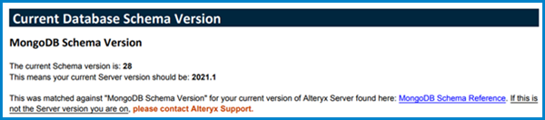 This image shows the Current Database Schema Version section of the report output