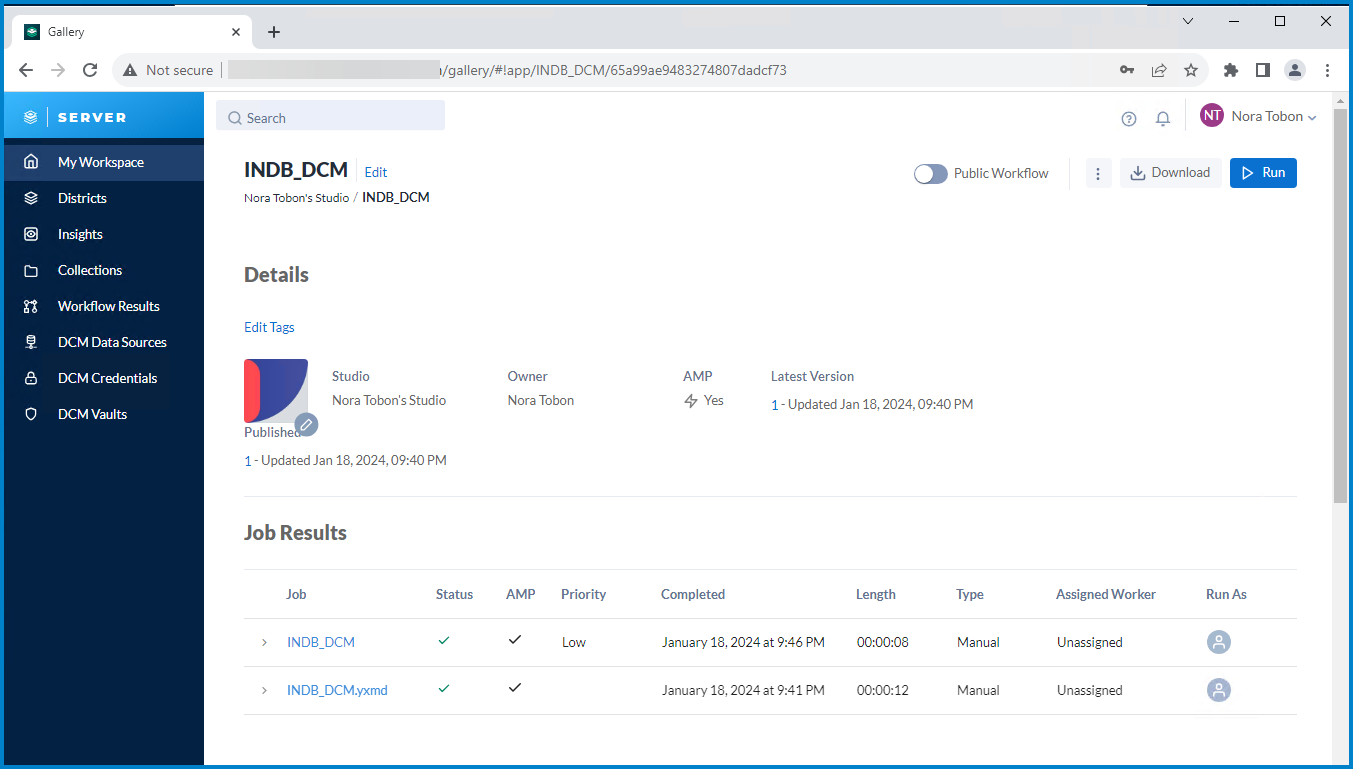 How to Publish to the Server a workflow with an IN-DB tool that uses DCM