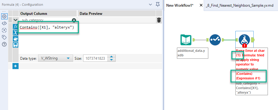 Error: Parse Error at char(n): Formula: tried to apply string operator ...