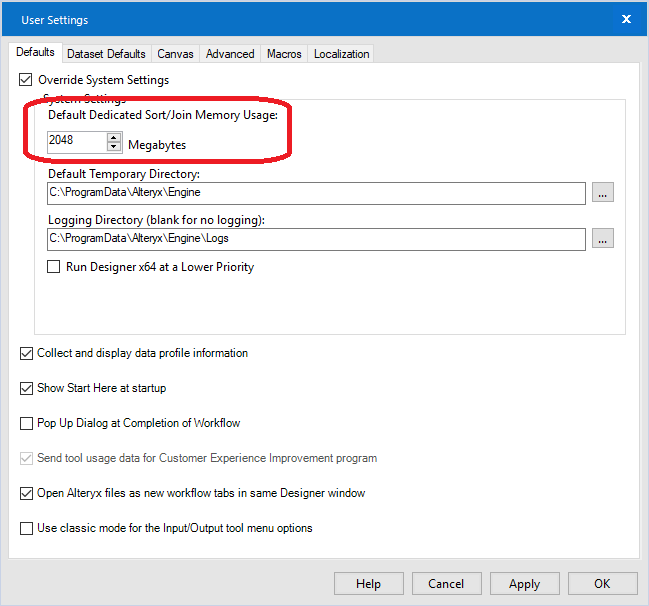 The Default Dedicated Sort/Join Memory Usage setting