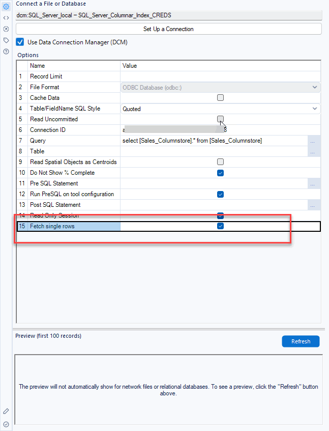 Fetch single row mode to prevent usage of cursors in the Input Data tool.