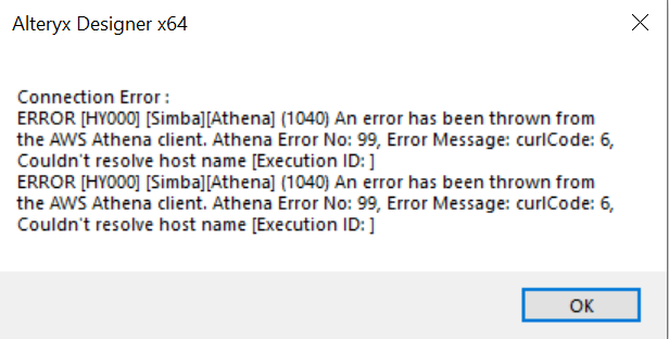 Amazon Athena client connection errors