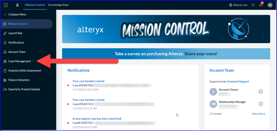 Searching for an open case with Alteryx Customer Support
