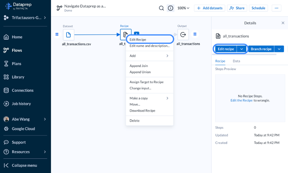 Navigate Designer Cloud Trifacta Classic on GCP as a New User