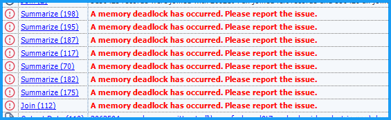 Memory deadlock has occurred. Please report the issue