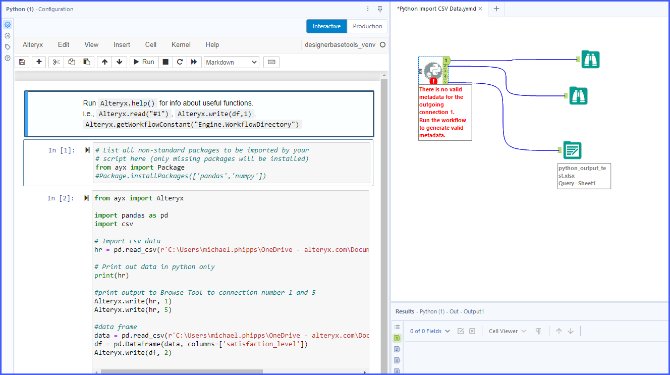 Python Tool - There is no valid metadata for the outgoing connection 1 ...