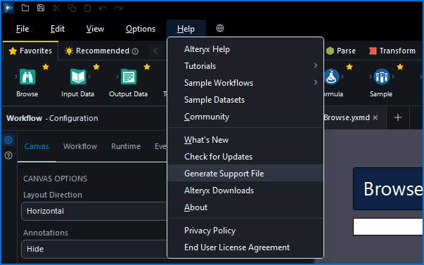 Alteryx Designer Generate Support File Tool