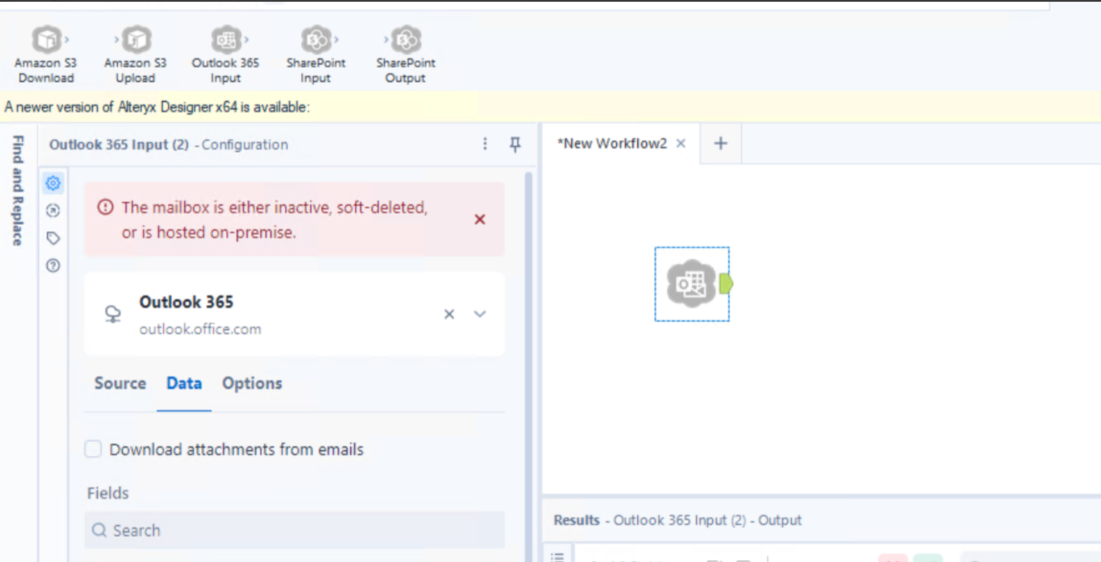 Outlook 365 Input Tool connector error - The mailbox is either inactive ...