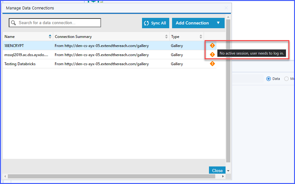 Alteryx Designer: Error when synchronizing DCM connection from Designer ...
