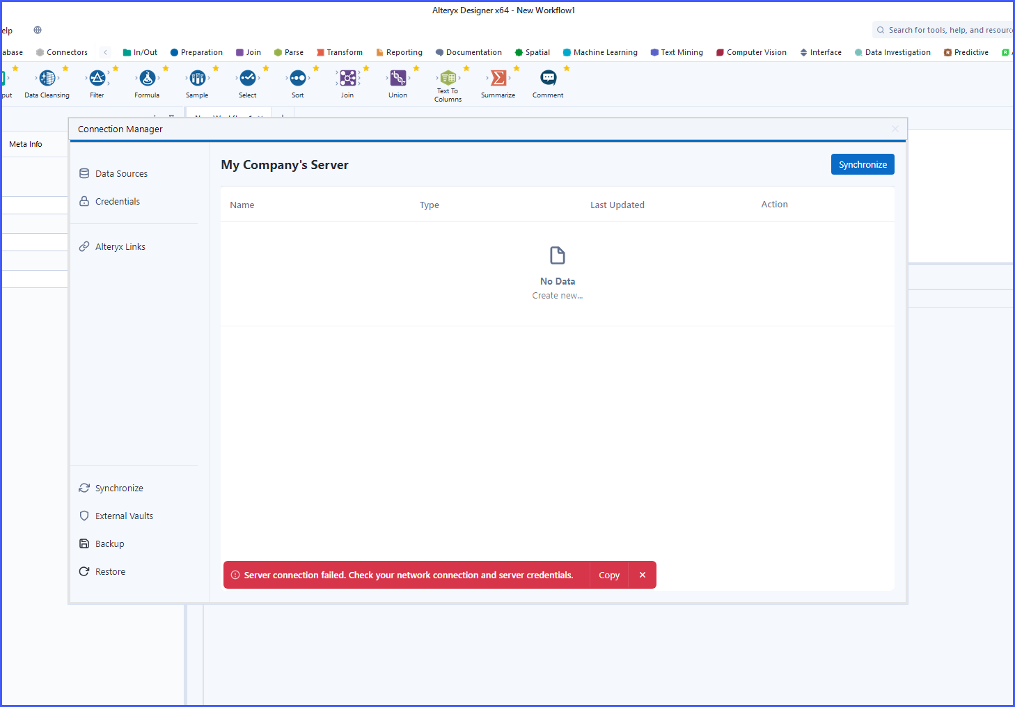 Alteryx Designer: Error when synchronizing DCM connection from Designer ...